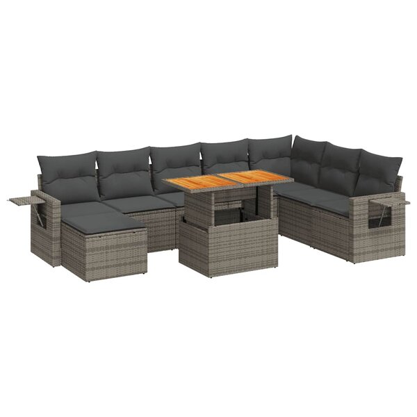 vidaXL Salon de jardin 9 Pièces avec coussins gris résine tressée