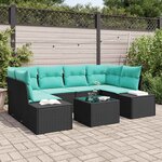 vidaXL Ensemble de canapé de jardin 8 Pièces Noir et turquoise polyrotin
