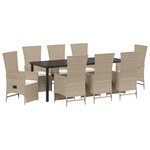 vidaXL Set de Salle à Manger de Jardin 9 Pièces avec Coussins Beige Polyrotin