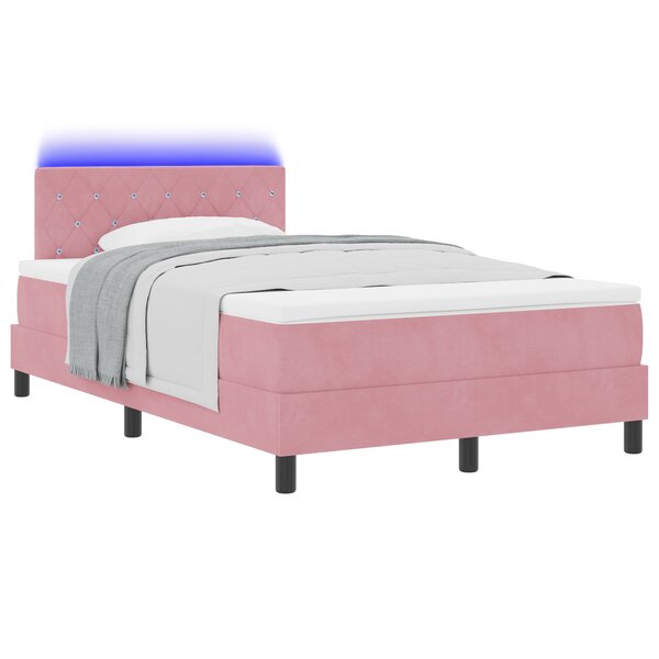 vidaXL Lit à ressort avec matelas & LED rose 120x190 cm en velours