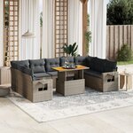 vidaXL Salon de jardin avec coussins 10 Pièces gris résine tressée