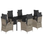 vidaXL Ensemble à manger de jardin et coussins 7 Pièces gris rotin