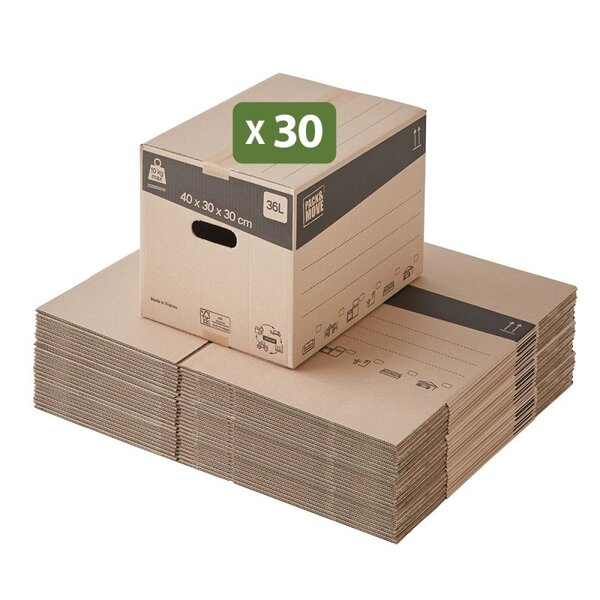 Pack and Move - Lot de 30 cartons déménagement livres avec poignées + 1 adhésif GRATUIT
