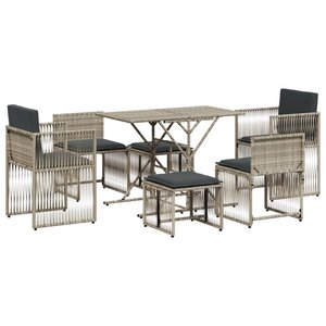 vidaXL Ensemble à manger de jardin et coussins 7 Pièces gris clair rotin