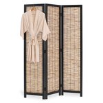 Paravent 3 pans pliable en bois de saule noir