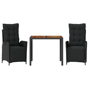 vidaXL Ensemble à manger de jardin avec coussins 3 Pièces Noir