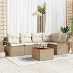 vidaXL Ensemble de canapé de jardin 6 Pièces Beige Poly rotin