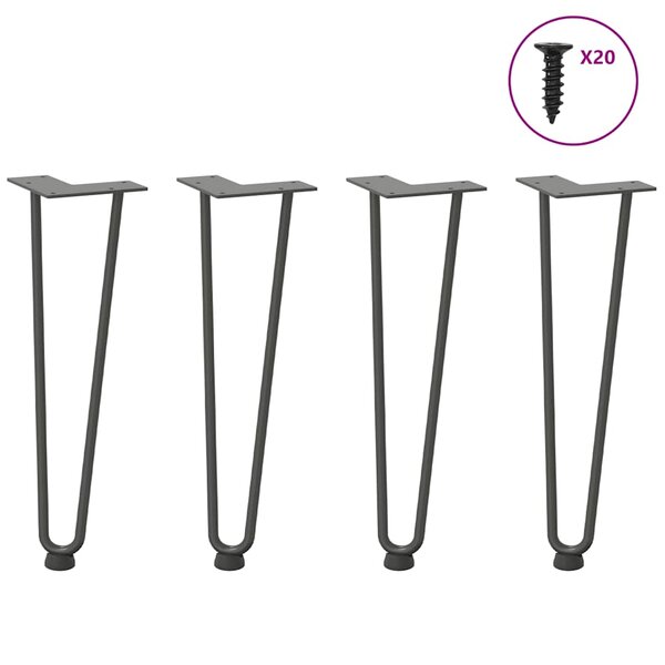 vidaXL Pieds en épingle à cheveux pour table basse 4 pièces Anthracite 42 cm Acier massif
