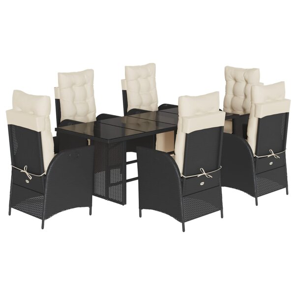 vidaXL Ensemble à manger de jardin coussins 7Pièces Noir Résine tressée