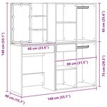 vidaXL Table de maquillage LED Chêne noir 140 x 40 x 140 cm