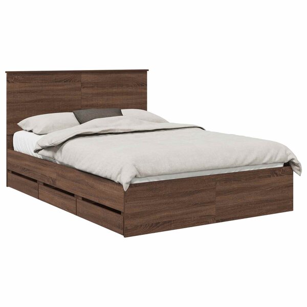 vidaXL Cadre de lit Chêne brun 135 x 190 cm Bois Ingénierie