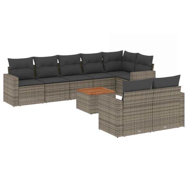 vidaXL Salon de jardin 9 Pièces avec coussins gris résine tressée