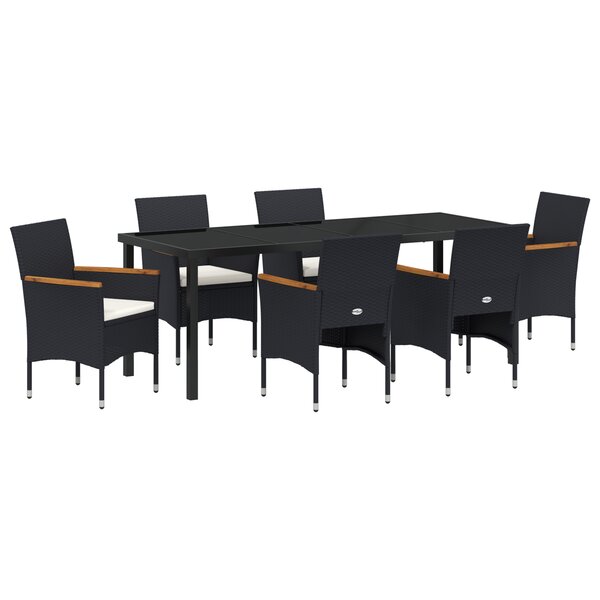 vidaXL Ensemble de Salle à Manger de Jardin en Poly Rotin Noir de 7 Pièces
