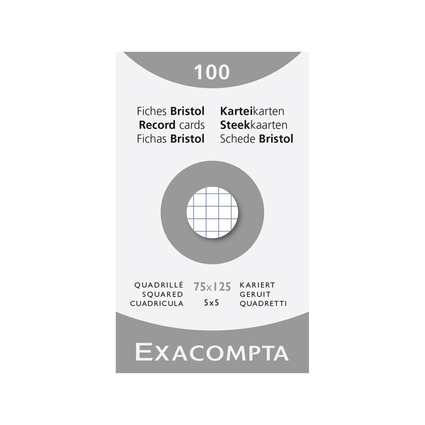 Étui De 100 Fiches - Bristol Quadrillé 5x5 Non Perforé 75x125mm - Blanc - X 10 - Exacompta