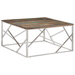 vidaXL Table basse argenté acier inoxydable/bois massif récupération