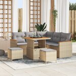 Ensemble de Canapés de Jardin 8 Pièces avec Coussins Beige Rattan Poly Acacia