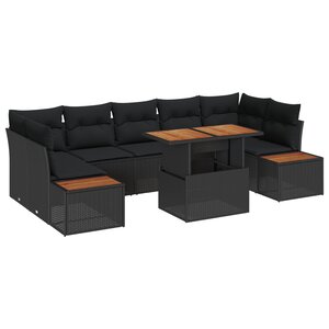 vidaXL Ensemble de Canapés de Jardin de 8 Pièces avec Coussins Noir Rattan Poly