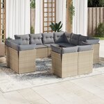 vidaXL Salon de jardin 11 Pièces avec coussins beige résine tressée