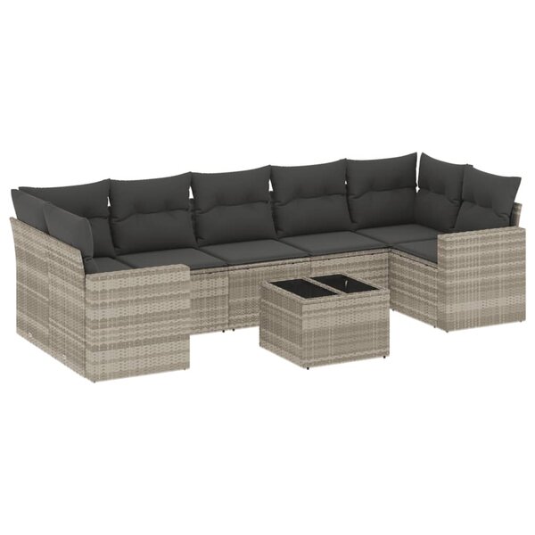 vidaXL Salon de jardin 8 Pièces avec coussins gris clair résine tressée