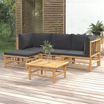 vidaXL Salon de jardin 5 Pièces avec coussins gris foncé bambou