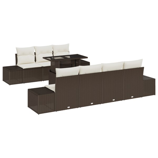 vidaXL Set de canapé de jardin 8 pièces avec coussins en poly rattan marron