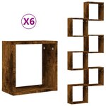vidaXL Étagères murales sous forme de cube 6 Pièces chêne fumé 30x15x30cm