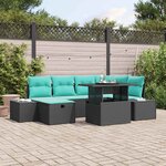 vidaXL Ensemble de canapé de jardin avec coussin 7 Pièces Noir polyrotin
