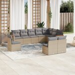 vidaXL Salon de jardin avec coussins 10 Pièces beige résine tressée
