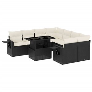 vidaXL Salon de jardin 9 Pièces avec coussins noir résine tressée