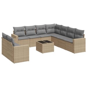 vidaXL Salon de jardin avec coussins 10 Pièces beige résine tressée