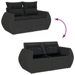 Ensemble de canapé de jardin modulable 9 pièces avec coussins en rotin synthétique noir et acacia