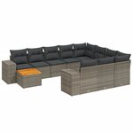 vidaXL Salon de jardin 11 Pièces avec coussins gris résine tressée