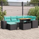 vidaXL Salon de jardin 7 Pièces avec coussins noir résine tressée
