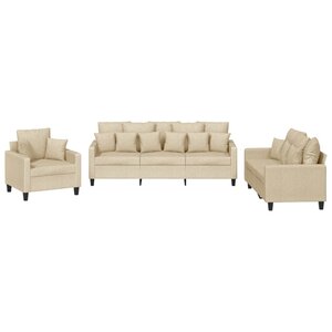 vidaXL Ensemble de canapés 3 Pièces avec coussins crème tissu