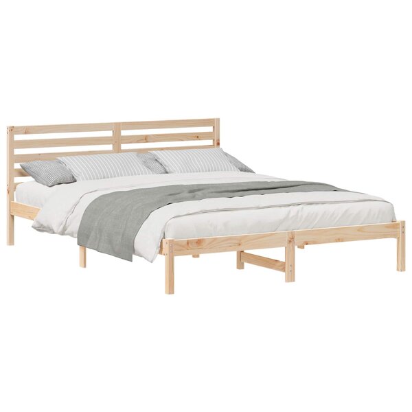 vidaXL Cadre de lit avec tête de lit Marron 160 x 210 cm Pin massif
