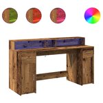 Bureau table poste de travail meuble d'ordinateur informatique étude avec lumières LED vieux bois bois d'ingénierie brun 02_0023441