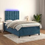 vidaXL Sommier à lattes de lit avec matelas LED bleu foncé 120x190 cm