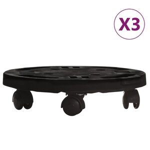 vidaXL Chariots à plantes avec roues 3 Pièces Diamètre 30 cm Noir 170 kg