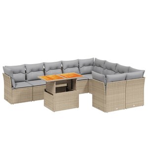 vidaXL Salon de jardin avec coussins 10 Pièces beige résine tressée