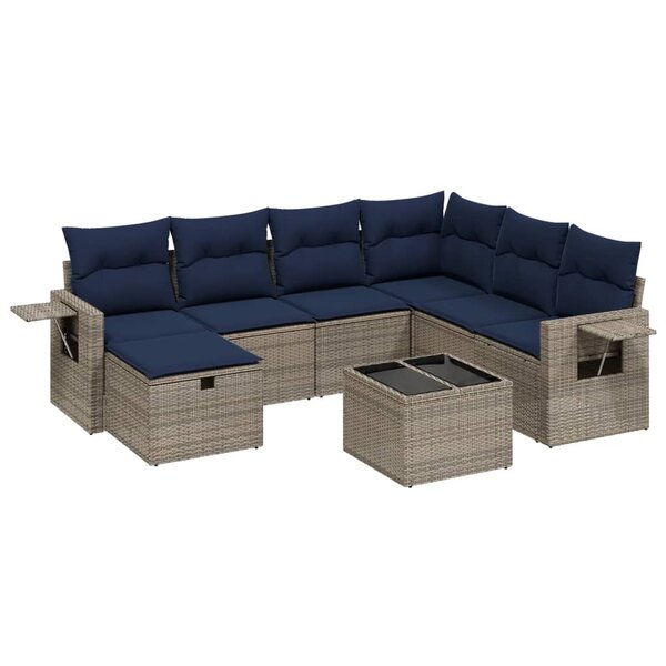 vidaXL Salon de jardin 8 Pièces avec coussins gris résine tressée