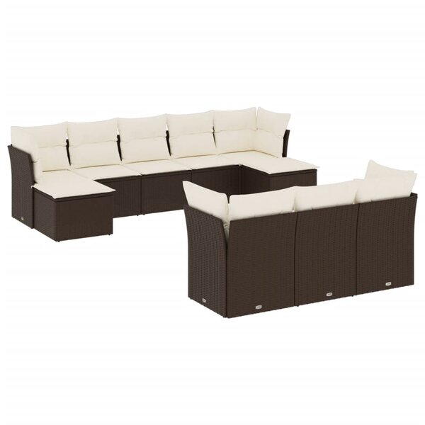 vidaXL Salon de jardin 10 Pièces avec coussins marron résine tressée