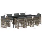 vidaXL Ensemble de salle à manger de jardin 9 pièces avec coussins Gris Poly Rattan