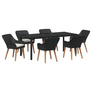 vidaXL Ensemble de salle à manger pour jardin 7 Pièces Noir polyrotin