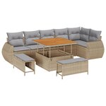 Ensemble de canapé de jardin 9 pièces avec coussins beige en rotin poly acacia