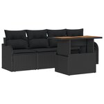 Ensemble de canapés de jardin de 5 pièces avec coussins Noir Poly Rattan