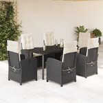 vidaXL Ensemble à manger de jardin coussins 7Pièces Noir Résine tressée