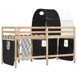 vidaXL Lit mezzanine enfants et tunnel blanc/noir 90x200 cm pin massif