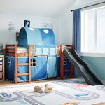 vidaXL Lit mezzanine enfants et tunnel bleu 90x200cm bois pin massif
