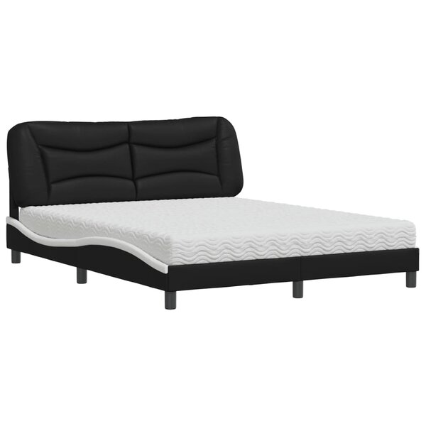 vidaXL Lit avec matelas noir et blanc 160x200 cm similicuir