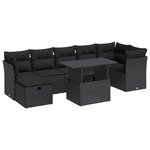 vidaXL Salon de jardin 8 Pièces avec coussins noir résine tressée
